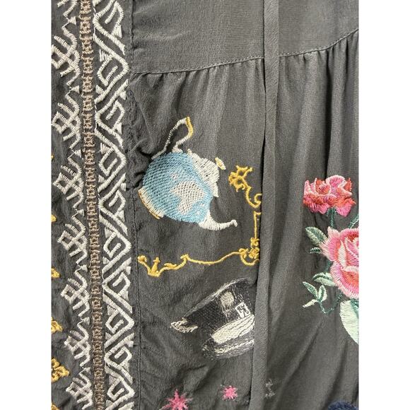Johnny Was Biya Embroidered Blouse Top 100% Silk Colorful Boho Size Medium - Picture 2 of 15